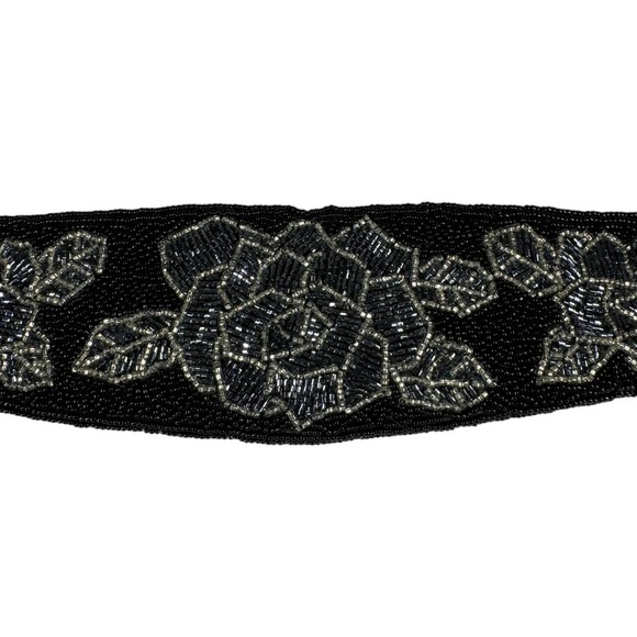 Vintage Nordstrom Black Beaded Floral Belt One Size Waist Embellished Boho Fairy - Picture 2 of 6